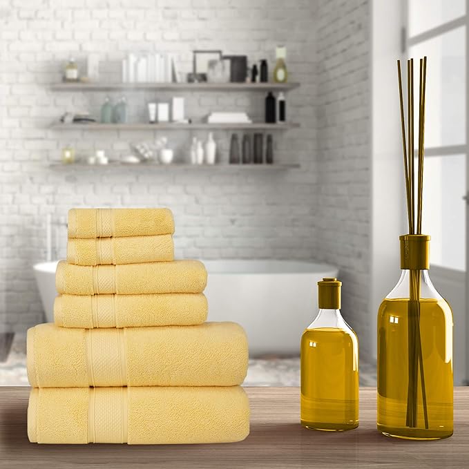 NOVA Luxury Linen - Hotel Quality Turkish Towel Set for Bathroom (6 Pcs Towel Set, Sunlight Yellow)