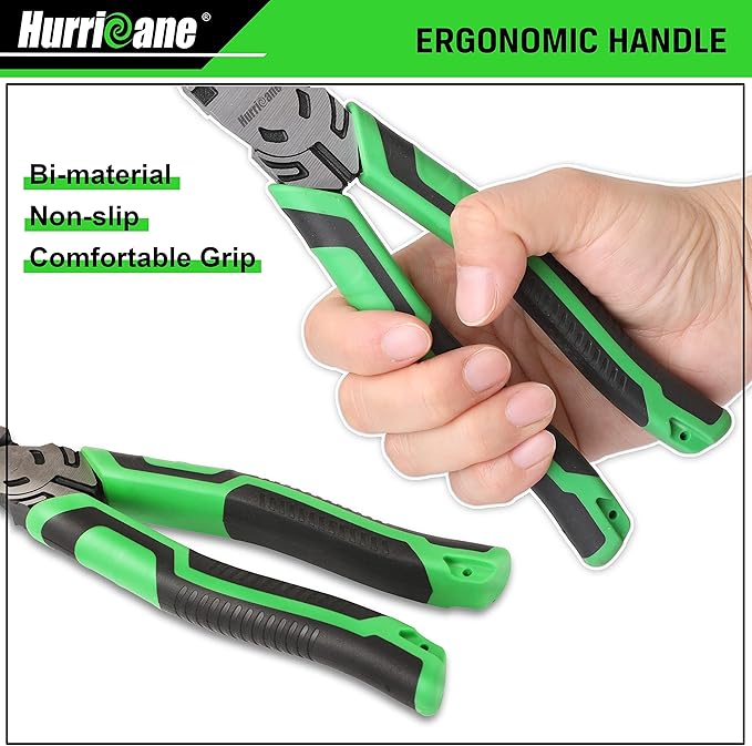 HURRICANE 3-Piece Pliers Set - Heavy-Duty with 8-Inch Linesman, Needle Nose Pliers and 6-Inch Diagonal Cutters for Basic Repair