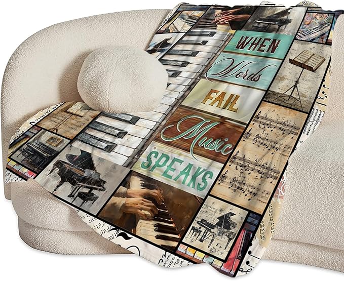 Piano Music Throw Blanket Music Lovers Gifts for Boys Girls Women Men Plush Cozy Flannel Fleece Fuzzy Party Blankets 60"X50"