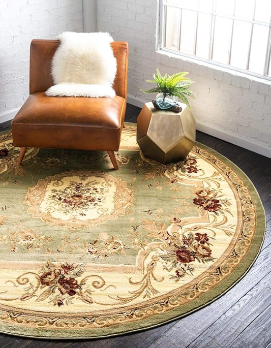 Unique Loom Versailles Collection Traditional Classic Floral Motif Area Rug (6' 0 x 6' 0 Round, Green/ Ivory)
