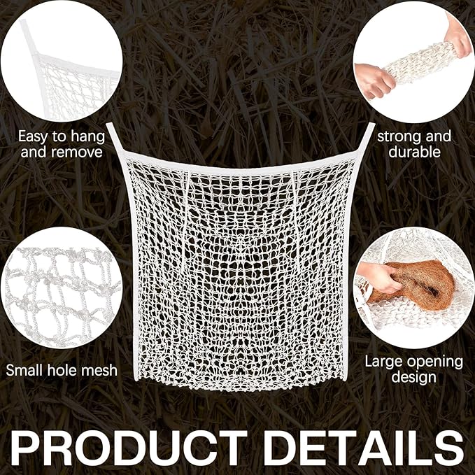 Fabbay 2 Pcs Slow Feed Hay Net Hay Feeder Bags for Horses Goat Stall Trailer Horse Feeding Supplies(35 x 47 Inch,White)