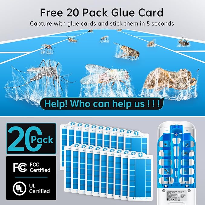 Fruit Fly Traps Indoor for Home: Plug in Mosquito Bug Zapper Gnat Moth Catcher with 9W Night UV Light, 2 Devices 20 Sticky Glue Board Refills for Indoors Flying Insect Trap