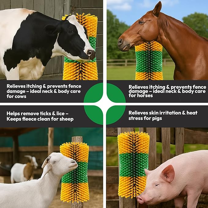 2PCS Large-Waist Livestock Scratching Brush for Cattle, Horses, Goats, Pigs & Sheep – Heavy-Duty Grooming & Massage Brush Relieves Itching – Includes 16 Screws