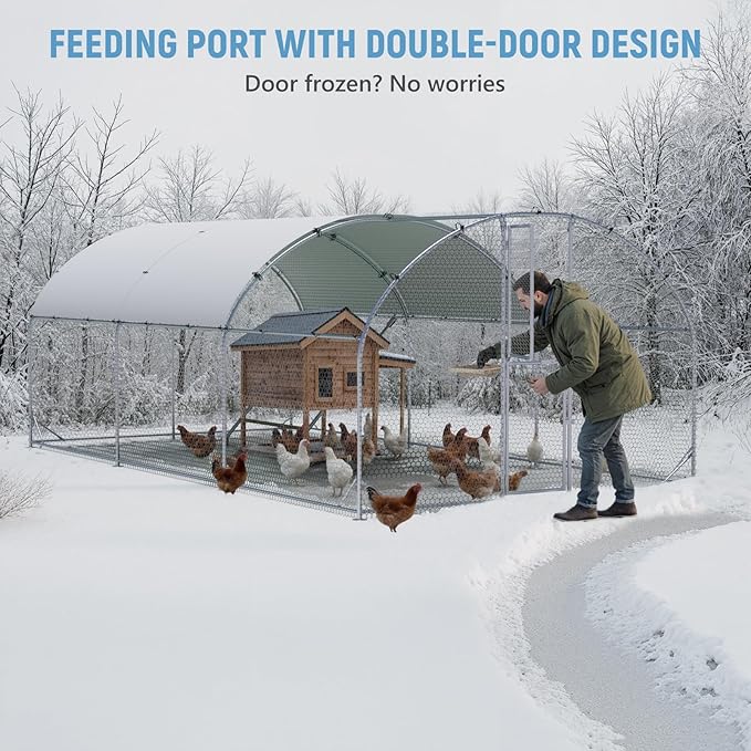 Large Chicken Coop,10x20x6.5FT Metal Chicken Run for Yard with Feeding Door, Round Top Walk-in Chicken Pen,Outdoor Poultry Cage with Anti-UV Cover,Rabbit Duck House