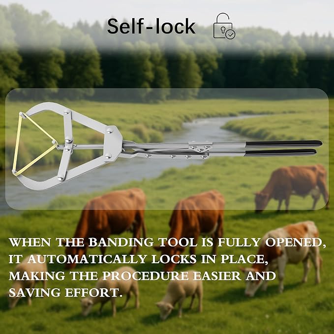 25 Elastrator Bands with Extra Large Stainless Steel Banding Tool Bander Livestock Management Fits Bull,Calves, Goats, Sheep, Easy Application