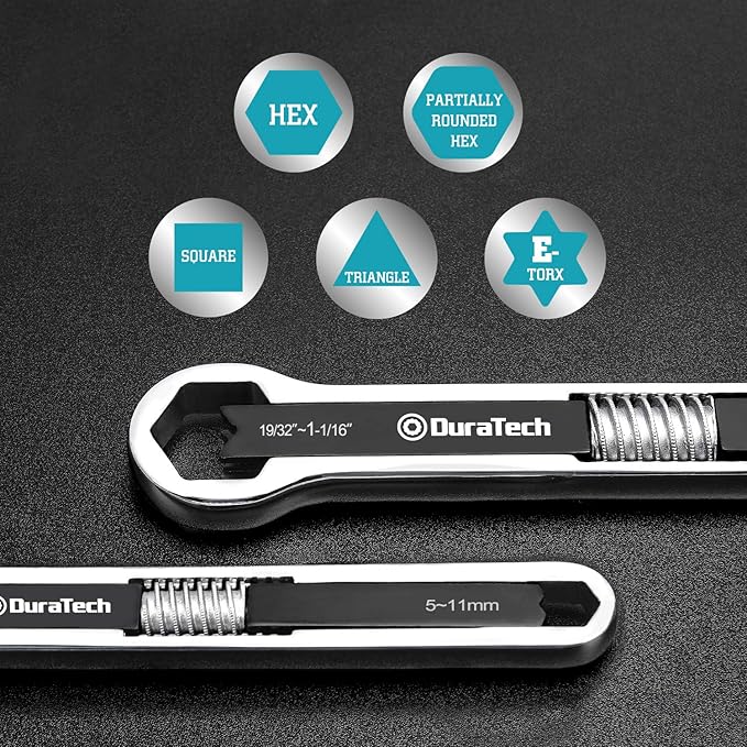 DURATECH Universal Wrench Set, Adjustable Wrench Set, SAE & Metric, 8-inch&10-inch, 44 sizes in 2 Piece, Drop Forged, ANSI standard
