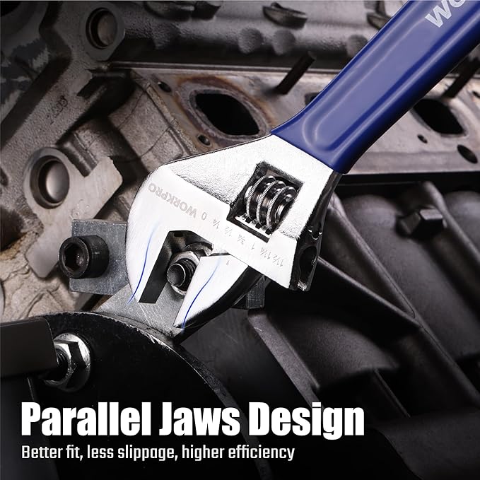 WORKPRO Adjustable Wrench Set, 6-inch, 8-inch, 10-inch, 12-inch Wide Jaw Wrenches with SAE and Metric Scales, Rubber Grip, Heat-Treated Steel for Home Repairs, Plumbing, and Garage Work