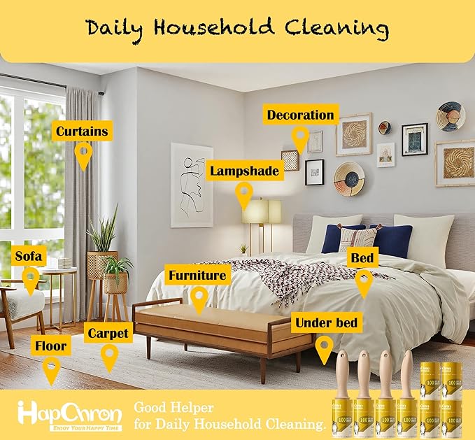 Extra Sticky Lint Roller Refills Only, Total 800 Easy Tear Sheets, Fits Most 3.9"-4" Standard Size Lint Roller with Inner Diameter at 1.5", Works Great On Pet Hair(Pack of 8)