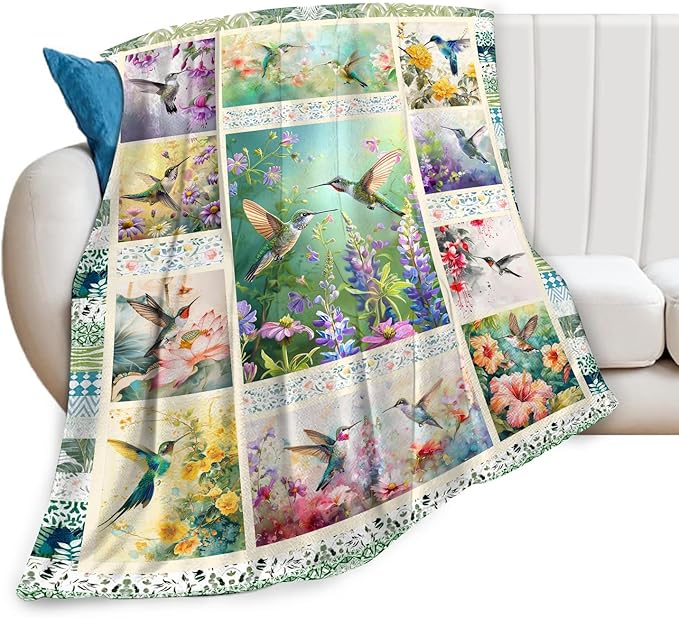 Hummingbird Blanket Gifts for Girls Boys Soft Warm Plush Bird Throw Blanket Flannel Fleece Fuzzy Birds Stuff Blanket for Bed Couch Living Room Decor 60"X50"