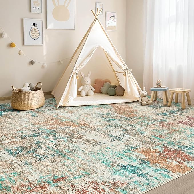 5x7 Christmas Area Rug Living Room Rugs - Washable Neutral Modern Abstract Soft Thin Large Rug Indoor Floor No Slip Rug Carpet for Bedroom Under Dining Table Home Office Decor - Colorful