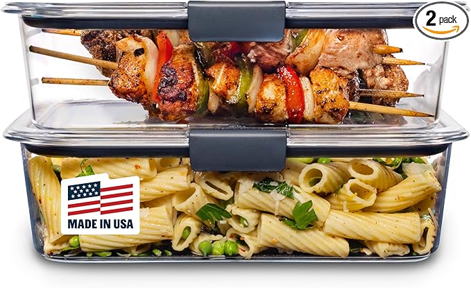 Rubbermaid Brilliance BPA-Free Food Storage Containers with Lids, Airtight Clear Set of 2 (9.6 Cup), Ideal for Lunch, Meal Prep, and Leftovers