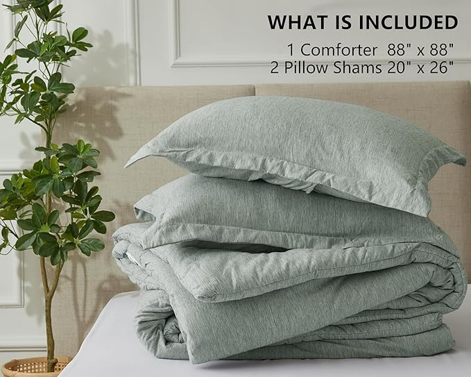CozyLux Queen Size Comforter Set - 3 Pieces Sage Green Soft Luxury Cationic Dyeing Bedding Comforter for All Season, Breathable Lightweight Fluffy Boho Bed Sets with 1 Comforter and 2 Pillow Shams