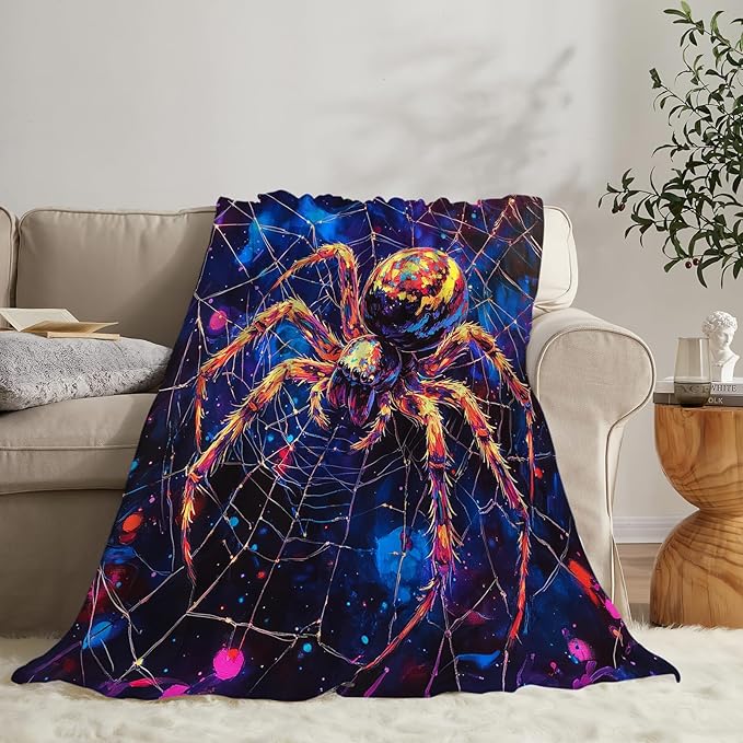 Spider Throw Blanket Spider Web Gifts for Dad Men Boys Plush Cozy Flannel Fleece Fuzzy Party Blankets 80"X60"