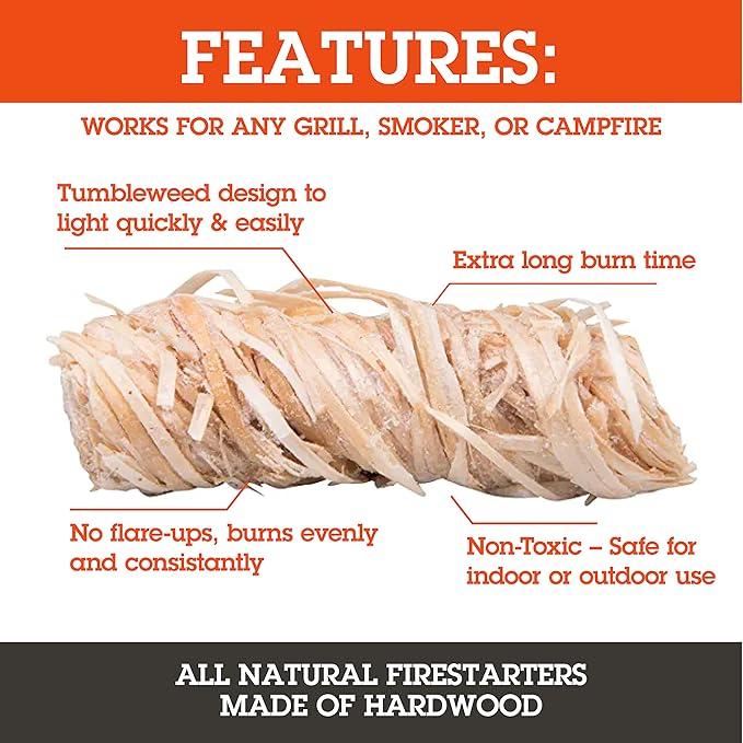 All Natural Fire Starters (50 Pack) - Unique Design Lights Quick & Easily with No Flare Up- Indoor Outdoor Use for Barbecue Charcoal Grill, Campfire, Pellet Stove, Firewood - BBQ Grilling Xmas Gift