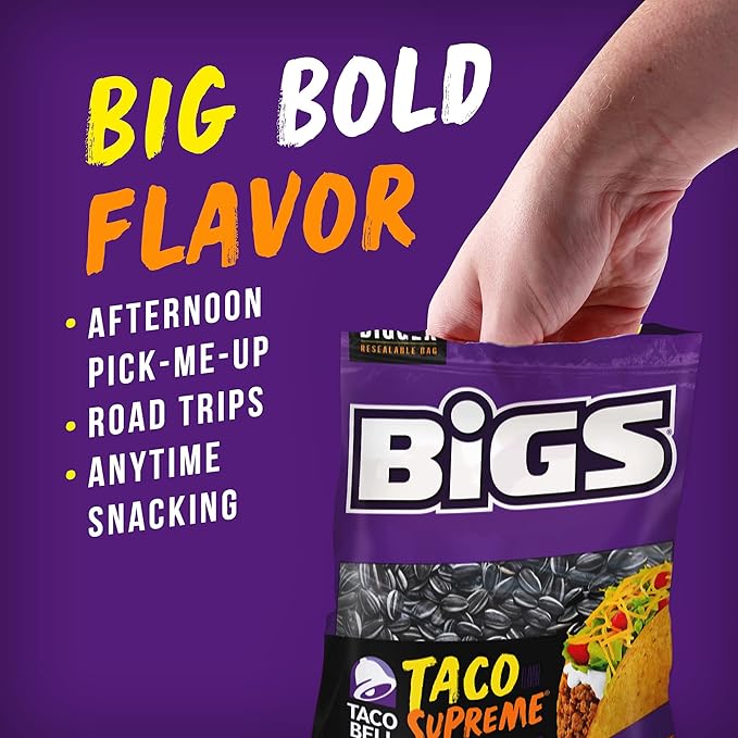 BIGS Sunflower Seeds, Taco Bell Taco Supreme Flavor, Softball Stocking Stuffer, 5.35 oz. (Pack of 12)