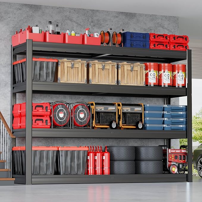 68" W Garage Shelving Unit, 68" W x 24" D x 68" H, Heavy Duty Garage Storage Shelves, 4 Tier Storage Rack Shelf, Industrial Adjustable Shelves for Basement Warehouse