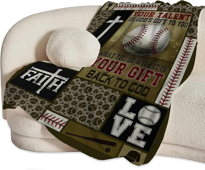 Baseball Blanket Decor Gifts for Boys, Flannel Fleece Fuzzy Christian Throw Blankets, Soft Warm Cozy Plush Sports Blanket for Bed Couch Living Room Stuff Decoration for Kids Adult 50"x40"