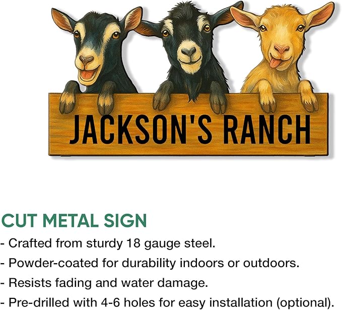 Personalized Goat Metal Sign, Custom Farm Animal Sign for Porch Fence Yard – Home Decor Gift for Goat Owner, Farmers, Homesteaders, Birthday or Housewarming Gift