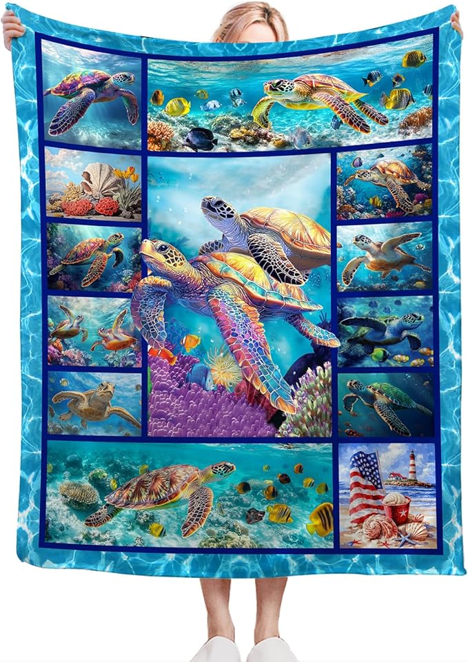Sea Turtle Blanket Ultra Soft Cozy Sea Turtle Throw Blanket Fleece Fuzzy Plush Bedding Marine Life Lovers Gifts for Women Girls Kids Adults Couch Sofa 50"x40"