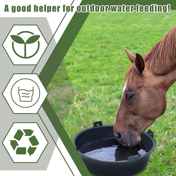 Sadnyy 8 Pcs Ox Tendon Feeder Pan 6 Quart Feed Pan Utility Horse Feed Bucket Dog Bowl Horse Feeder for Cats Dogs Goats Horses Chicken Dust Bath Container Animal Feeding, 12.2 x 3.4 Inch (Not Rubber)