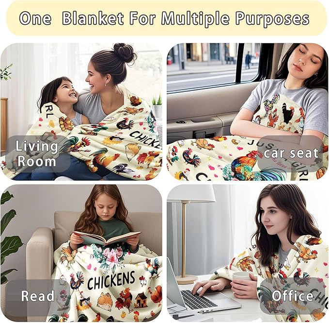 Chicken Blanket Gifts for Girls Women Soft Flannel Chicken Themed Throw Blanket Rooster Birthday Bedding Decor Gifts for Kids Adults Stuff 50"x40"