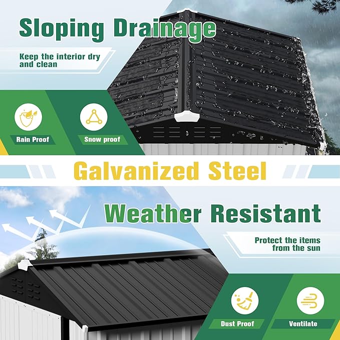 Flamaker 6x8 FT Storage Shed Waterproof Metal Garden Shed with Lockable Door Utility Tool Shed Outdoor Storage for Backyard, Patio and Lawn, White