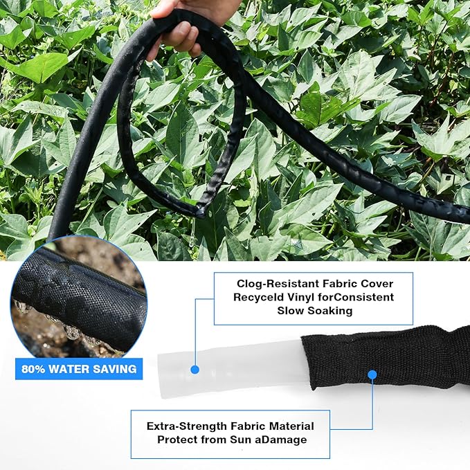 Flat Soaker Hose 10 FT,Drip Hose for Garden Beds Linkable Irrigation System Lightweight and Easy Watering for Tree Plant and Save 80% Water for You (10FT)