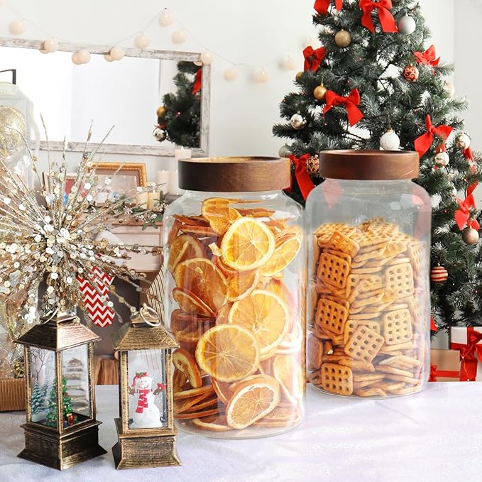Glass Coffee Jars Spice Jar Round Storage Canister with Wooden Lid Clear Glass Food Jar for Pantry Sugar Tea Coffee Bean Spice Nuts Cookies Bath Salts (2300ml/77oz-2PACK(with spoon)