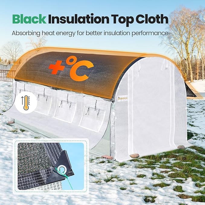 KING BIRD Premium 15x6.6x6.6FT Greenhouse for Outdoors, Large Walk-in Heavy Duty Galvanized Steel Frame, Mesh Door Screen Window Tunnel Hoop Garden Plant Winter Hot House, Side Screen Mesh, White