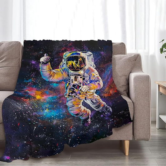 Astronaut Blanket Space Galaxy Decor Throw Blanket Cozy Plush Flannel Fleece Warm Soft Lightweight Fuzzy Winter Blanket Solar System Gifts for Girls Boys Women Teens for Bed Sofa Couch 50"X60"