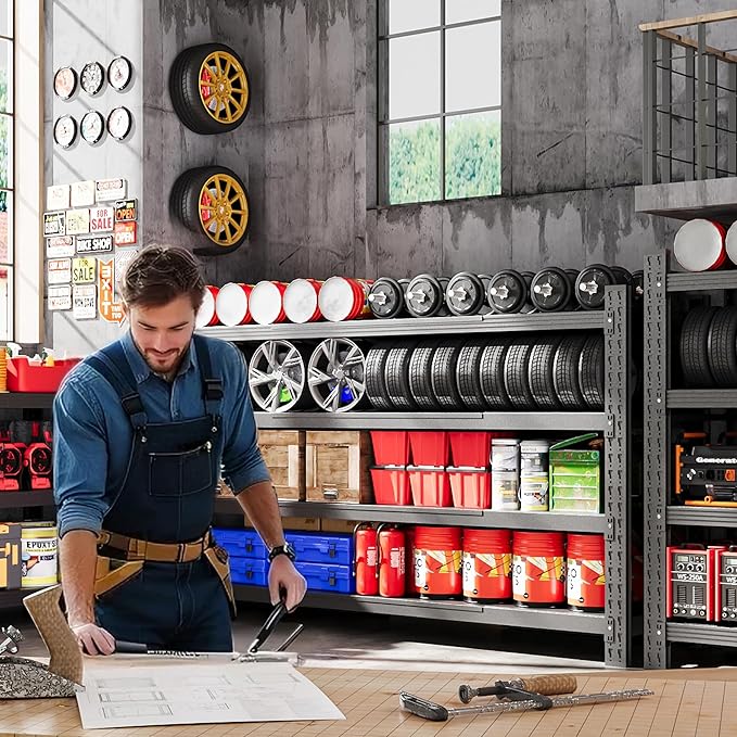 68”W Garage Shelving Units, 8000LBS Storage Shelves Heavy Duty, 24" Deep Metal Shelving Rack, 4 Tier Tall Steel Industrial Shelving , Adjustable Standing Shelf for Warehouse / Shop 68"W x 24"D x 64"H