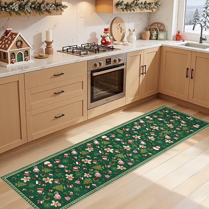 Christmas Runner Rug for Hallway: 2x8 Neutral Modern Festive Area Rug - Washable Low Pile Soft Thin Indoor Carpet for Bedroom Kitchen Laundryt Kids Room Holiday Decor - Red