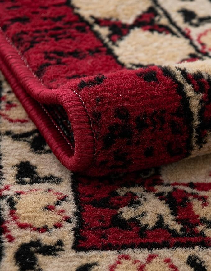 Unique Loom Taftan Collection Border Geometric Tribal Inspired Design Area Rug (8' 0 x 8' 0 Round, Red/ Gold)
