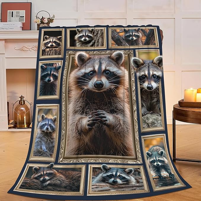 Raccoon Super Soft Warm Animal Fleece Throw Blanket - Cozy Fluffy Lightweight Flannel Gift for Women, Girls, Kids, Adults - 60"X50"