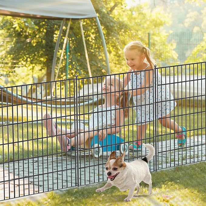 10 Panels No Dig Garden Fence, 32 in(H) X24.2 ft(L) Metal Fence Panels, Thickened Rustproof Garden Fencing, Animal Barrier Fence for Dogs, Rabbits, and Patio