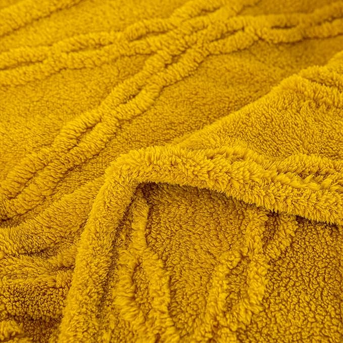 YUSOKI Sherpa Twin XL Blanket(Without Pillows)-3D Stylish Design Super Soft Blankets for Teen Girls Women Couch Bed Sofa Chair Men Boys Gift(Mustard Yellow,65"x90")