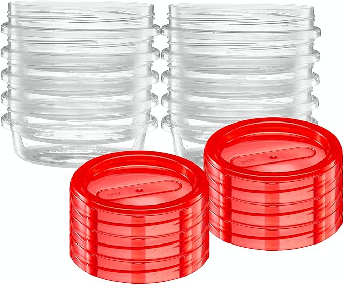 (8 Ounce 10 Pack) Twist cap Containers Clear Bottom With Red Top Screw on Lids Twist Top Food Storage Freezer Containers