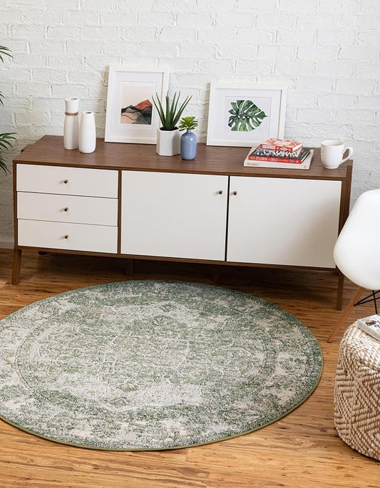 Unique Loom Isabella Collection Area Rug - Adjani (6' Round, Green/ Ivory)