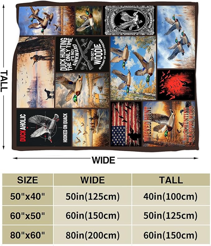 Duck Hunting Blanket, Hunting Throw Blanket, Mallard Ducks Gifts Blankets Stuff Fleece Flannel Plush for Men Boys Women Girls Lovers Adults Soft Bedding Gift for Sofa Bed Office Home Decor 40"X50"