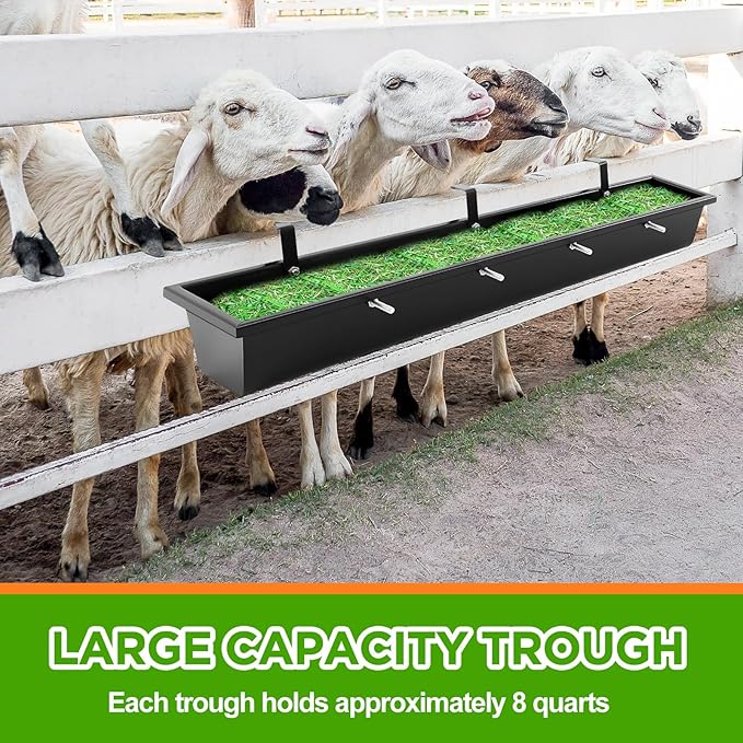 3 Pcs 26" Galvanized Steel Goat Feeder Hanging Trough 7.8 Quart Five Slot Heavy Duty Horse Livestock Fence Mount Feeder Divided Hook Over Rack Goat Water Trough for Horse Pig Dog
