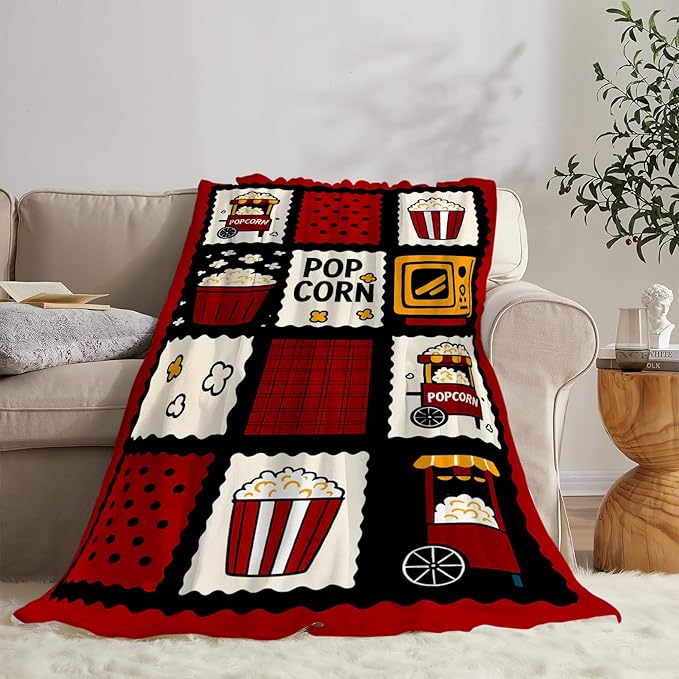 Popcorn Blanket Movie Theater Throw Blanket Cinema Soft Cozy Fleece Fuzzy Stuffed Plush Flannel Gifts for Girls Women Boys Kids Adults 60"X80"