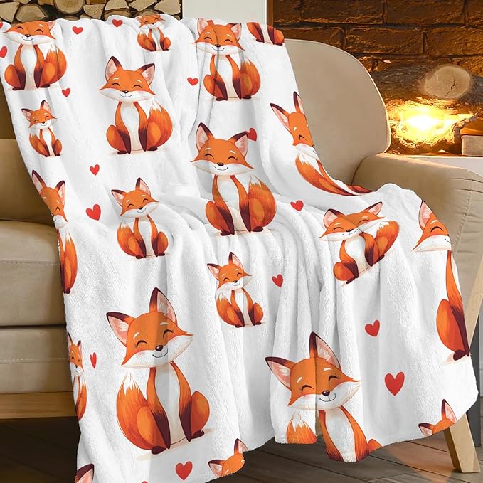 Fox Blanket Super Cozy Soft Fox Animal Throw Blanket Warm Plush Fluffy Foxes Stuff Gifts for Women Girls Fleece Flannel Gift Blankets for Kids Adults 50"X40"
