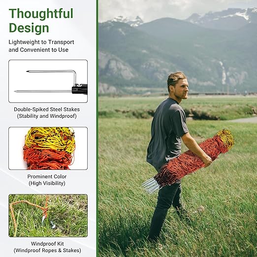 Electric Netting 35.4"H x 164'L, Electric Netting with Posts and Double-Spiked Stakes, Portable Electric Fence Netting for Backyards, Homesteads, Gardens, Farms, and Ranches