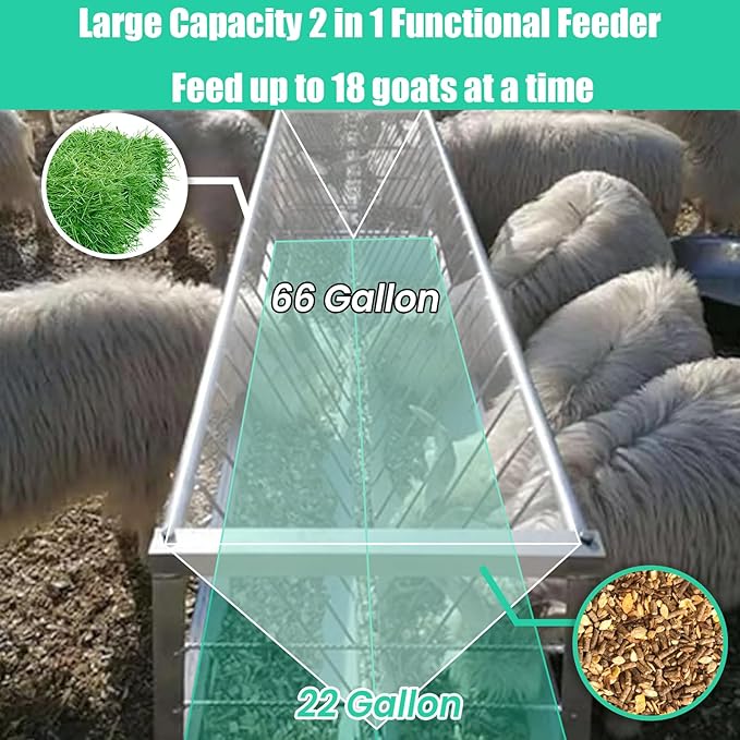 88 Gallon Goat Hay Feeder, 60" Length Goat Feeder, Heavy Duty Galvanized Steel Hay Rack, Non-Slip Base, Ease of Assembly, Double-Sided Feeding Hay Feeder for Goats, Sheep, Horses, Silver