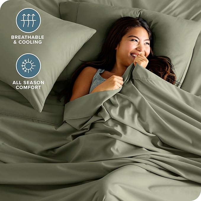 Bare Home King Sheet Set - Luxury 1800 Ultra-Soft Microfiber King Bed Sheets - Double Brushed - Deep Pockets - Easy Fit - 4 Piece Set - Bedding Sheets & Pillowcases (King, Sage)
