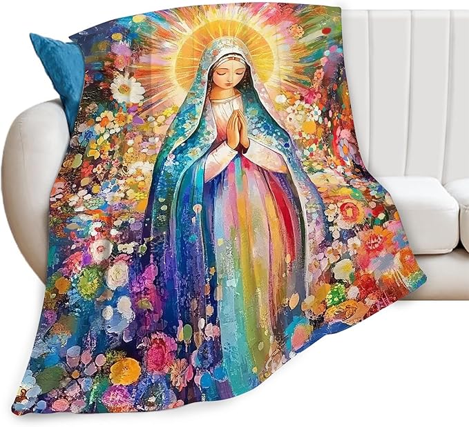 Virgin Mary Blanket Catholic Christian Throw Blankets Religious Gifts for Women Men Faith Prayer Soft Cozy Fleece Plush for Couch Sofa Bed 60"x50"