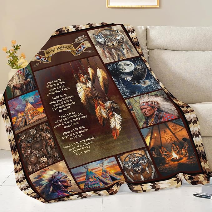 Dynova Native Blanket Cozy Plush Indian Throw Blankets Fuzzy Flannel Fleece American Gifts for Girls Boys Women Men 80"X60"