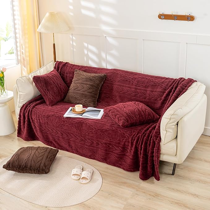 YUSOKI Sherpa Twin XL Blanket(Without Pillows)-3D Stylish Design Super Soft Blankets for Teen Girls Women Couch Bed Sofa Chair Men Boys Gift(Burgundy Red,65"x90")