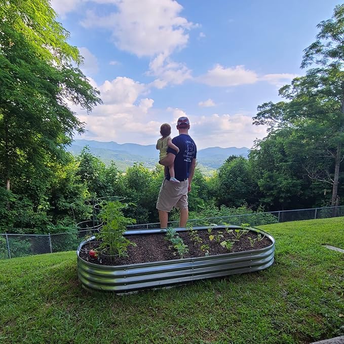 Galvanized Raised Garden Bed Kit 8ft Galvanized Planter Garden Boxes Outdoor, Oval Large Metal for Vegetables