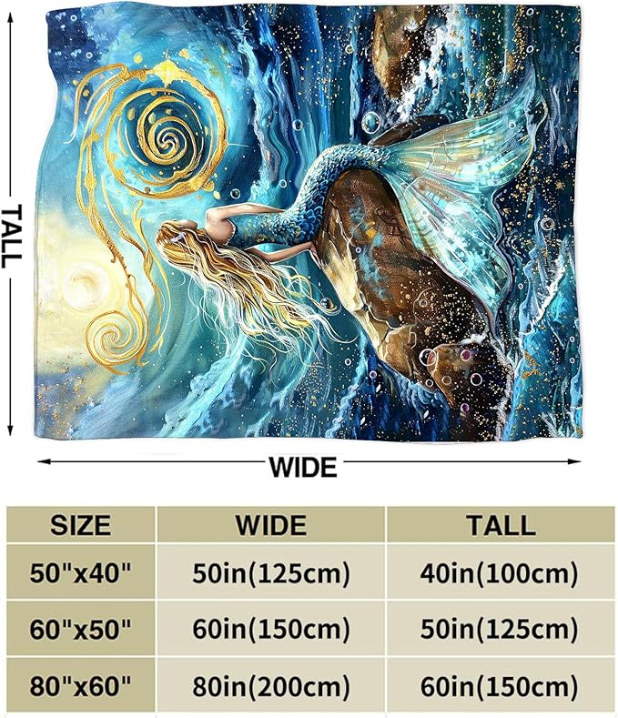Mermaid Blanket Gifts for Girls Boys Soft Warm Plush Little Mermaid Coastal Ocean Throw Blanket Flannel Fleece Fuzzy Blankets for Kids Lover Bed Couch Living Room Decor 60"X50"